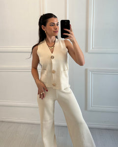 Beige Winnie Gold Button Co ord