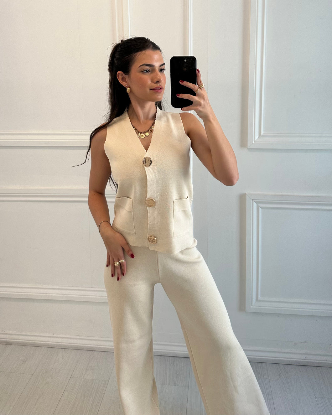 Beige Winnie Gold Button Co ord