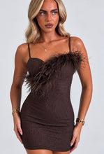 Load image into Gallery viewer, Brown Belle Feather Diamanté Mini Dress
