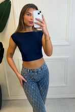 Load image into Gallery viewer, Navy Nala Backless Crop Top
