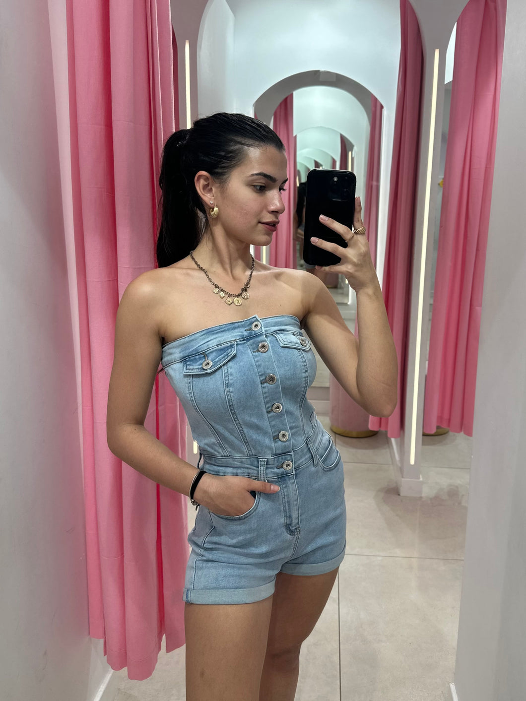 Light Blue Mabel Denim Strapless Playsuit