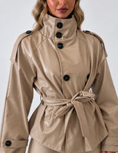Load image into Gallery viewer, Beige Faux Leather Belted Trench Jacket
