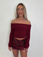 Load image into Gallery viewer, Wine Eliza Off Shoulder Knit Jumper
