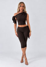 Load image into Gallery viewer, Brown Lucie One Shoulder Bow Detail Capri Co-Ord Set
