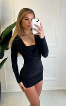 Load image into Gallery viewer, Black Selena Cowl Neck Mini Dress
