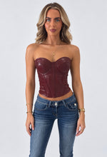 Load image into Gallery viewer, Wine Alisha Faux Leather Corset Top
