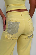 Load image into Gallery viewer, Yellow Jenson Rhinestone Pocket Jeans
