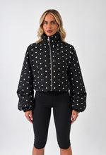 Load image into Gallery viewer, Black Polka Dot High Neck Zip-Up Jacket
