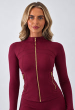 Load image into Gallery viewer, Wine Daisy Sculpted Zip-Up Co Ord Set
