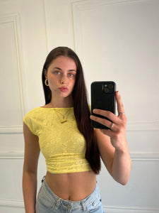 Yellow Gabby lace crop top