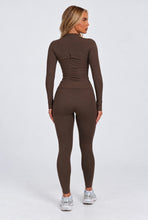 Load image into Gallery viewer, Brown Daisy Sculpted Zip-Up Co Ord Set

