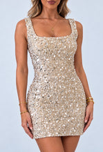 Load image into Gallery viewer, Champagne Sonya Sequin Lace-Up Back Mini Dress
