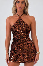 Load image into Gallery viewer, Chocolate Kelly Sequin Halter Neck Mini Dress
