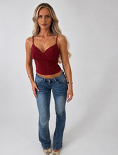 Load image into Gallery viewer, Burgundy Taylor Diamanté Corset Top
