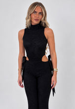 Load image into Gallery viewer, Black Lia Lace Cut-Out Bow Detail Jumpsuit
