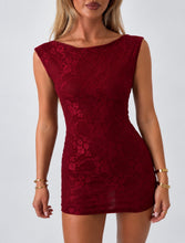 Load image into Gallery viewer, Wine Lydia Lace Open-Back Mini Dress
