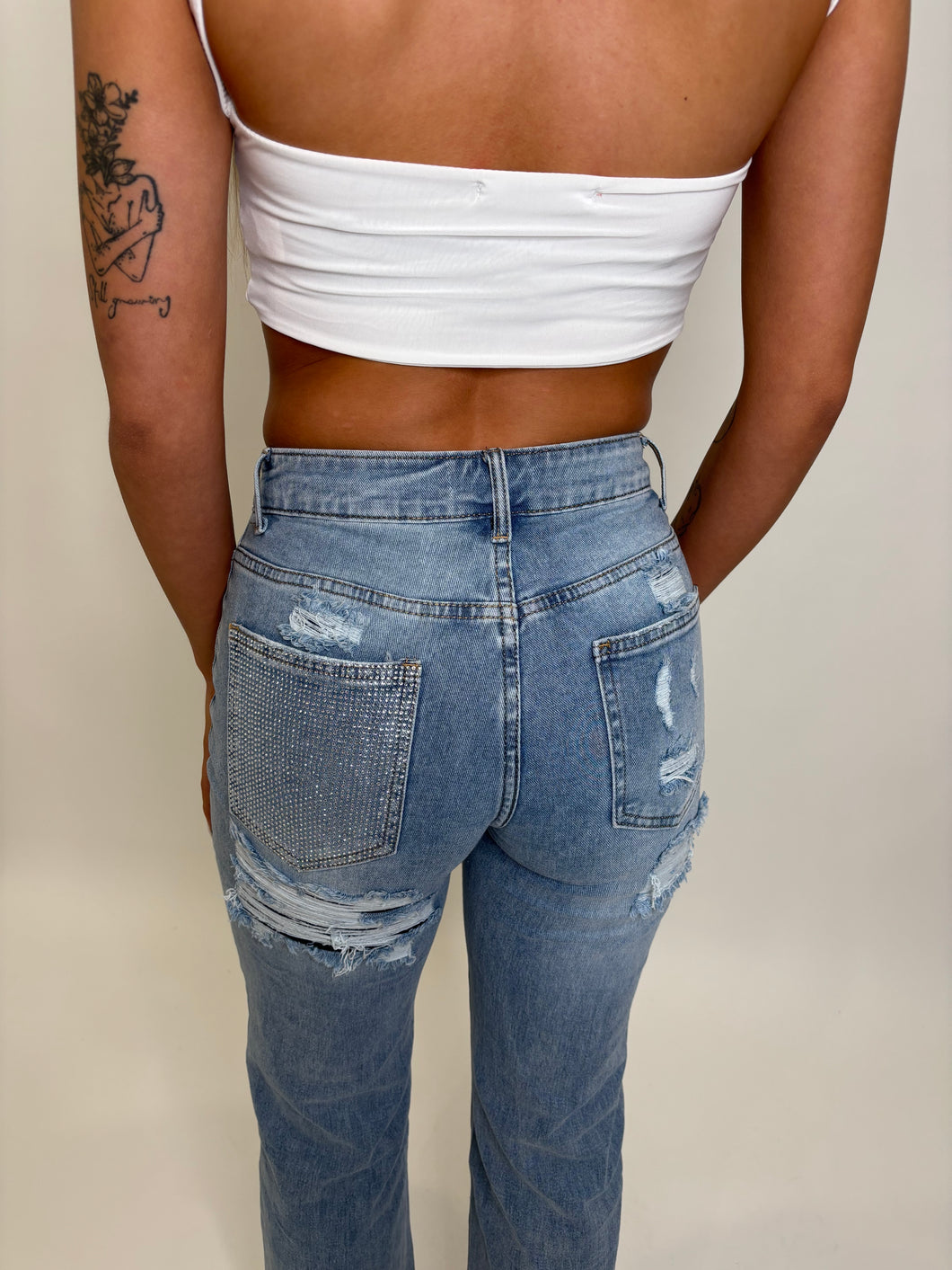 Denim Indie Rhinestone Pocket Jeans