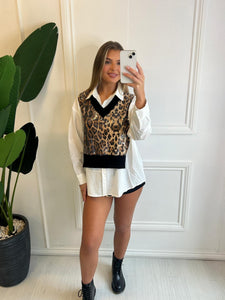 White Isabel Animal Print Oversized Shirt