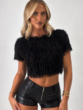 Load image into Gallery viewer, Black Shaggy Kate Fringe Crop Top
