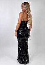 Load image into Gallery viewer, Black Hailey Sequin Plunge Maxi Dress
