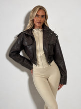Load image into Gallery viewer, Brown Bonnie Faux Leather Cropped Utility Jacket
