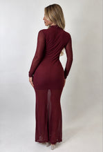 Load image into Gallery viewer, Wine Zoe Embellished Mesh Maxi Dress
