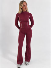 Load image into Gallery viewer, Wine Poppi Contrast Flare Co-ord
