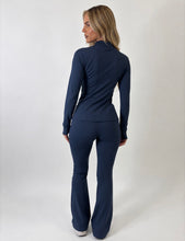 Load image into Gallery viewer, Navy Emily Sculpted Zip-Up Flared Tracksuit Set
