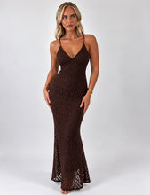Load image into Gallery viewer, Chocolate Brown Marie Lace Tie-Back Maxi Dress
