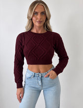 Load image into Gallery viewer, Burgundy Pippa Cable-Knit Cropped Jumper
