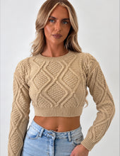 Load image into Gallery viewer, Beige Pippa Cable-Knit Cropped Jumper
