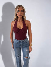 Load image into Gallery viewer, Wine Bonnie Underwired Halterneck Bodysuit
