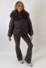 Load image into Gallery viewer, Chocolate Brown Lauren Faux Fur Trim Puffer Jacket
