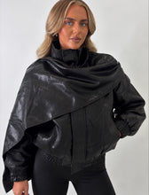 Load image into Gallery viewer, Black Phoebe Faux Leather Scarf Bomber Jacket
