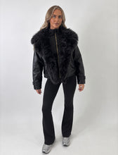 Load image into Gallery viewer, Black Phoebe Faux Leather Fur Trim Jacket
