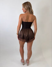 Load image into Gallery viewer, Chocolate Isla Satin Lace-Trim Shorts
