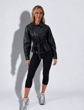 Load image into Gallery viewer, Black Sophie Faux Leather Belted Wrap Jacket
