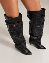 Load image into Gallery viewer, Black Slouch Buckle Boots
