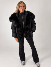 Load image into Gallery viewer, Black Lauren Faux Fur Trim Puffer Jacket

