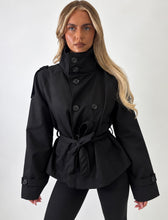 Load image into Gallery viewer, Black Sinead High-Neck Belted Trench Jacket

