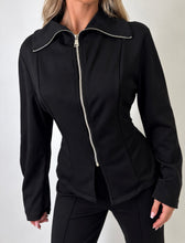 Load image into Gallery viewer, Black Cait Zip-Up Jacket &amp; Flared Trouser Set

