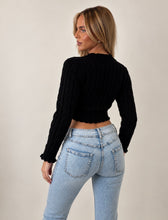Load image into Gallery viewer, Black Poppy Cable-Knit Tie-Front Cropped Cardigan
