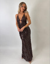 Load image into Gallery viewer, Chocolate Hailey Sequin Plunge Maxi Dress
