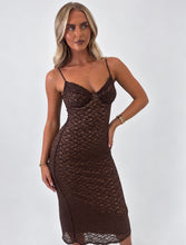Load image into Gallery viewer, Chocolate Brown Sophia Lace Bustier Maxi Dress
