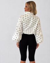 Load image into Gallery viewer, White Polka Dot High Neck Zip-Up Jacket
