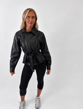 Load image into Gallery viewer, Black Sophie Faux Leather Belted Wrap Jacket
