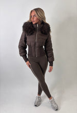 Load image into Gallery viewer, Brown Estelle Fur Trim Cropped Puffer Jacket
