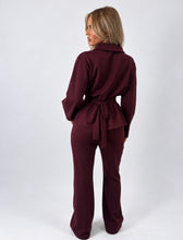 Load image into Gallery viewer, Burgundy Cait Zip-Up Jacket &amp; Flared Trouser Set
