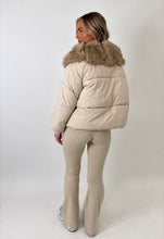 Load image into Gallery viewer, Beige Lauren Faux Fur Trim Puffer Jacket
