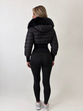 Load image into Gallery viewer, Black Estelle Fur Trim Cropped Puffer Jacket

